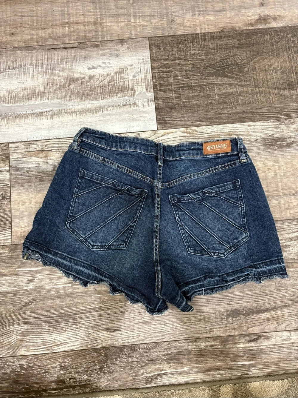 Shyanne Dark Blue Frayed Hem Denim Shorts - Picture 2 of 4